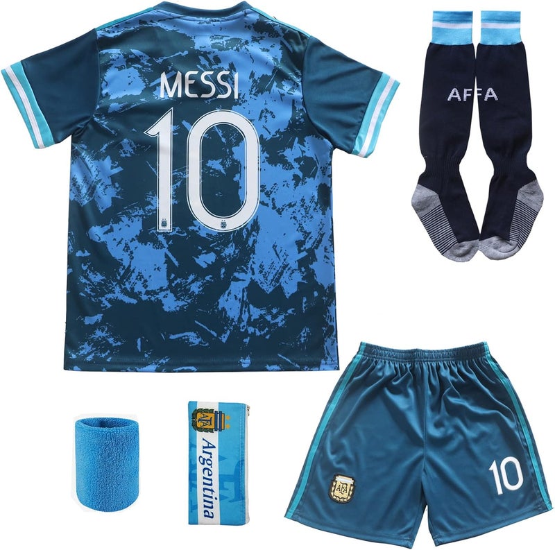 ORGBRAIN 2021 Argentina Away Copa-American #10 Kids Soccer Jersey & Shorts Set Youth Sizes - Image 1